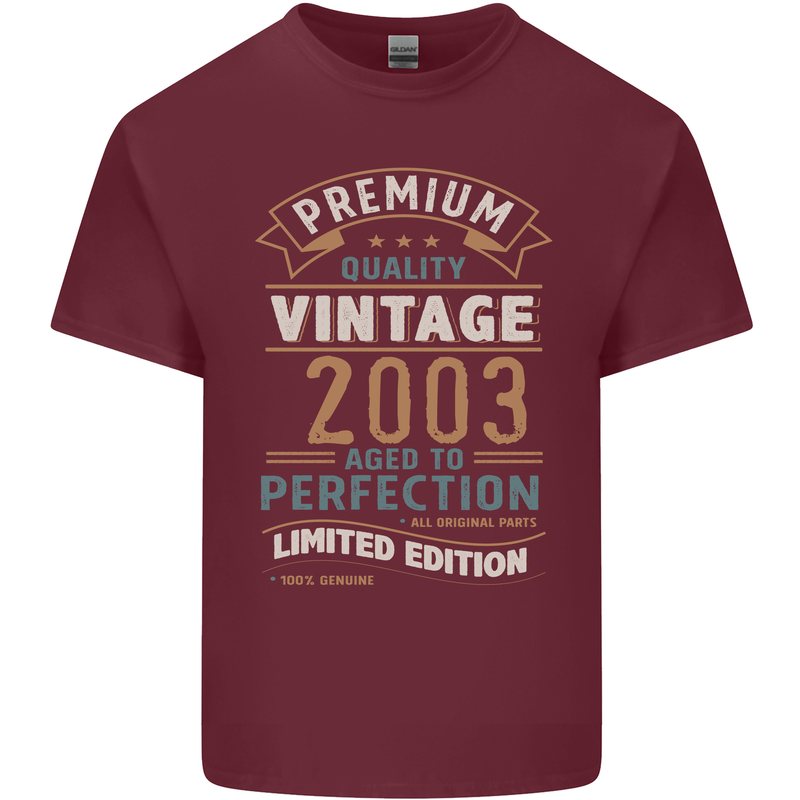 Premium Vintage 20th Birthday 2003 Mens Cotton T-Shirt Tee Top Maroon