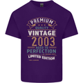 Premium Vintage 20th Birthday 2003 Mens Cotton T-Shirt Tee Top Purple