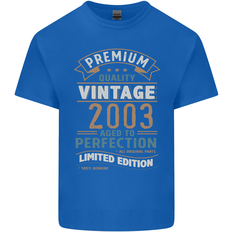 Premium Vintage 20th Birthday 2003 Mens Cotton T-Shirt Tee Top Royal Blue