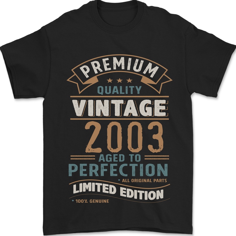Premium Vintage 20th Birthday 2003 Mens T-Shirt 100% Cotton Black