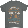 Premium Vintage 20th Birthday 2003 Mens T-Shirt 100% Cotton Charcoal