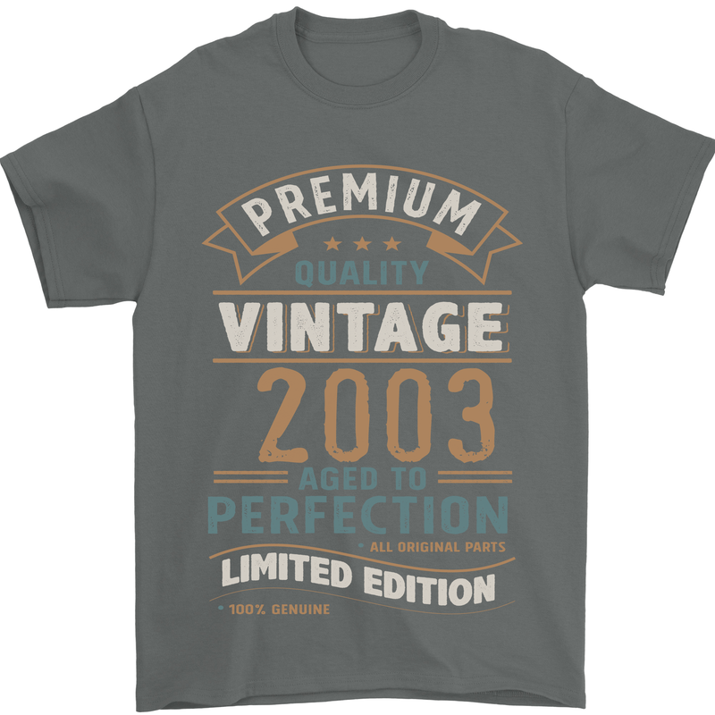 Premium Vintage 20th Birthday 2003 Mens T-Shirt 100% Cotton Charcoal