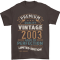 Premium Vintage 20th Birthday 2003 Mens T-Shirt 100% Cotton Dark Chocolate