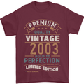 Premium Vintage 20th Birthday 2003 Mens T-Shirt 100% Cotton Maroon