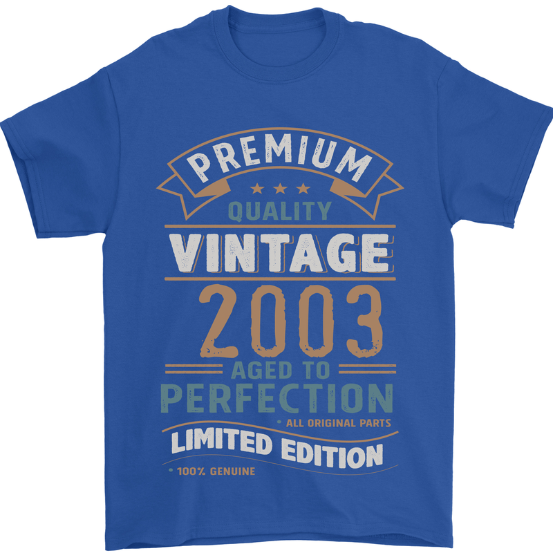 Premium Vintage 20th Birthday 2003 Mens T-Shirt 100% Cotton Royal Blue