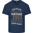 Premium Vintage 20th Birthday 2003 Mens V-Neck Cotton T-Shirt Navy Blue