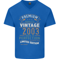 Premium Vintage 20th Birthday 2003 Mens V-Neck Cotton T-Shirt Royal Blue