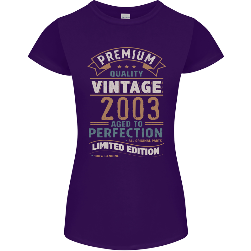 Premium Vintage 20th Birthday 2003 Womens Petite Cut T-Shirt Purple
