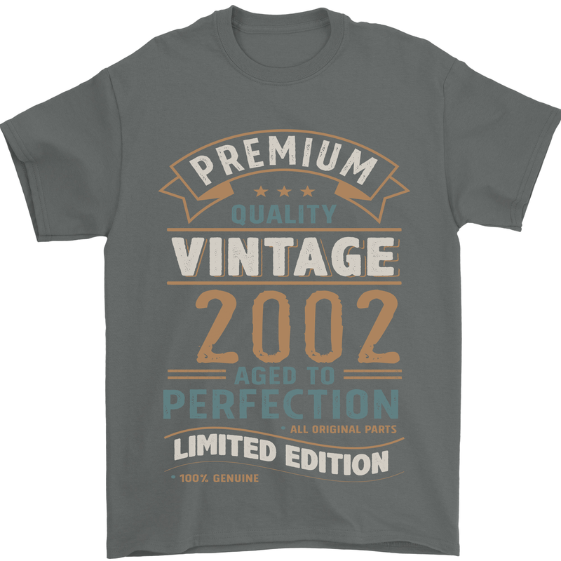 Premium Vintage 21st Birthday 2002 Mens T-Shirt 100% Cotton Charcoal