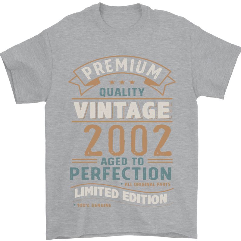 Premium Vintage 21st Birthday 2002 Mens T-Shirt 100% Cotton Sports Grey
