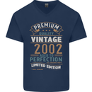 Premium Vintage 21st Birthday 2002 Mens V-Neck Cotton T-Shirt Navy Blue