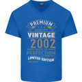 Premium Vintage 21st Birthday 2002 Mens V-Neck Cotton T-Shirt Royal Blue