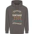 Premium Vintage 22nd Birthday 2001 Mens 80% Cotton Hoodie Charcoal