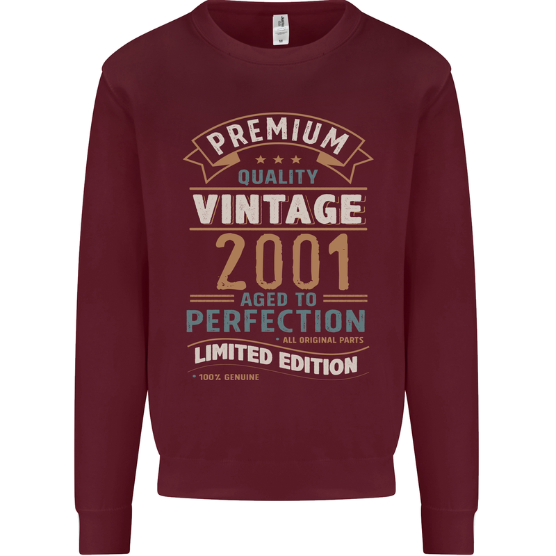 Premium Vintage 22nd Birthday 2001 Mens Sweatshirt Jumper Maroon