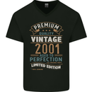 Premium Vintage 22nd Birthday 2001 Mens V-Neck Cotton T-Shirt Black