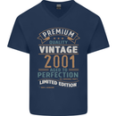 Premium Vintage 22nd Birthday 2001 Mens V-Neck Cotton T-Shirt Navy Blue