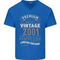Premium Vintage 22nd Birthday 2001 Mens V-Neck Cotton T-Shirt Royal Blue