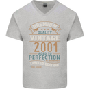 Premium Vintage 22nd Birthday 2001 Mens V-Neck Cotton T-Shirt Sports Grey
