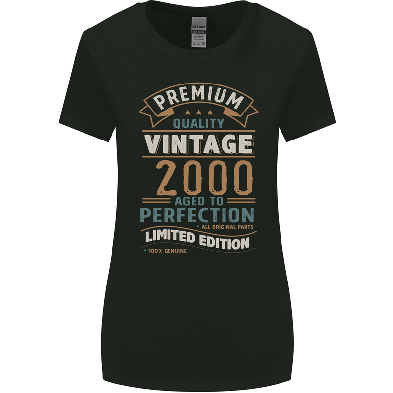 Premium Vintage 23rd Birthday 2000 Womens Wider Cut T-Shirt Black