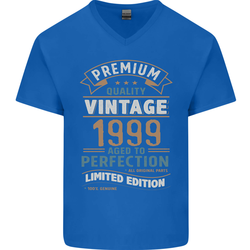 Premium Vintage 24th Birthday 1999 Mens V-Neck Cotton T-Shirt Royal Blue