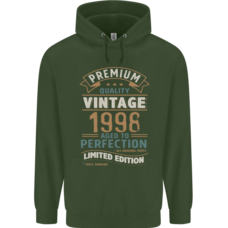 Premium Vintage 25th Birthday 1998 Mens 80% Cotton Hoodie Forest Green