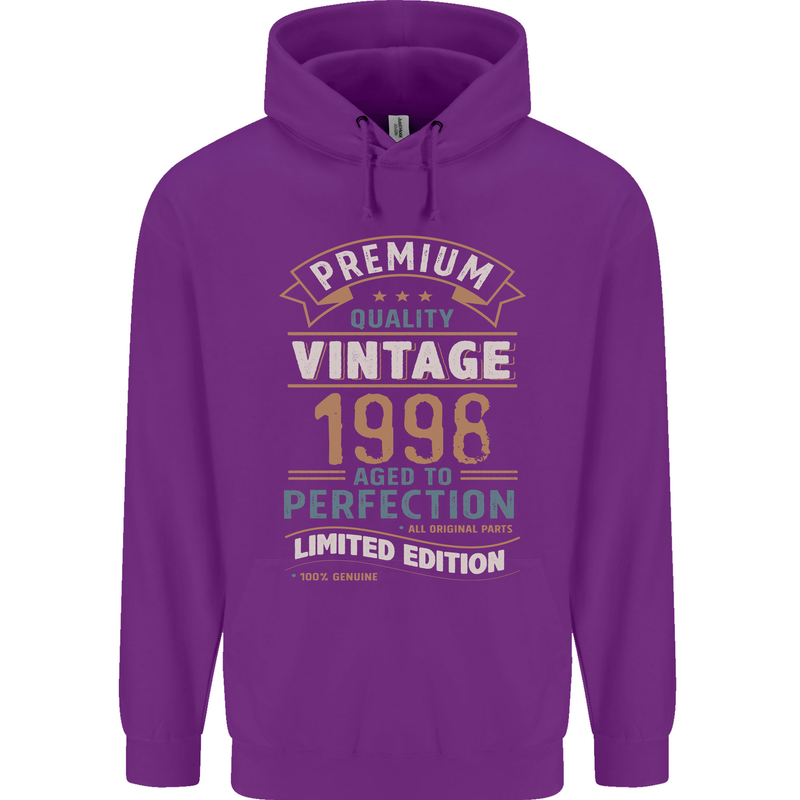 Premium Vintage 25th Birthday 1998 Mens 80% Cotton Hoodie Purple