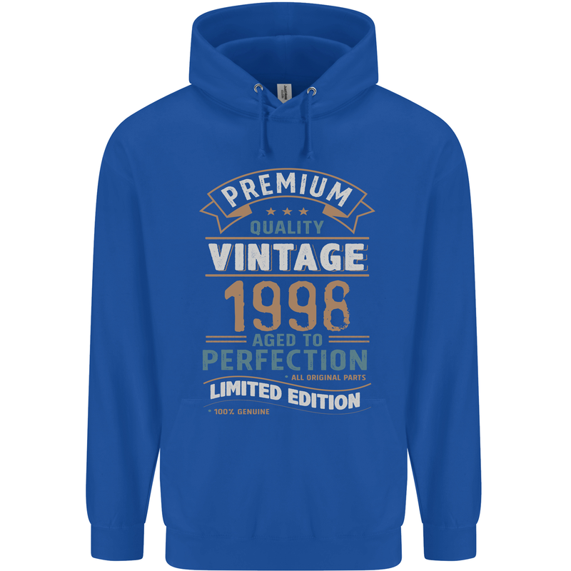 Premium Vintage 25th Birthday 1998 Mens 80% Cotton Hoodie Royal Blue