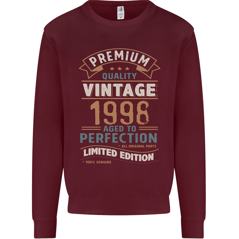 Premium Vintage 25th Birthday 1998 Mens Sweatshirt Jumper Maroon