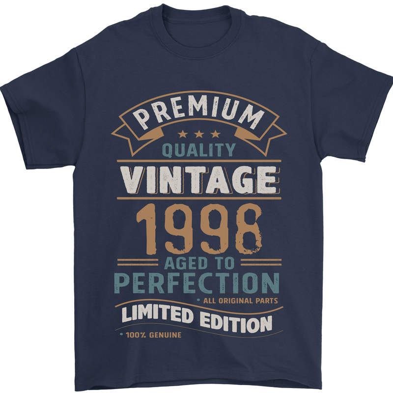 Premium Vintage 25th Birthday 1998 Mens T-Shirt 100% Cotton Navy Blue