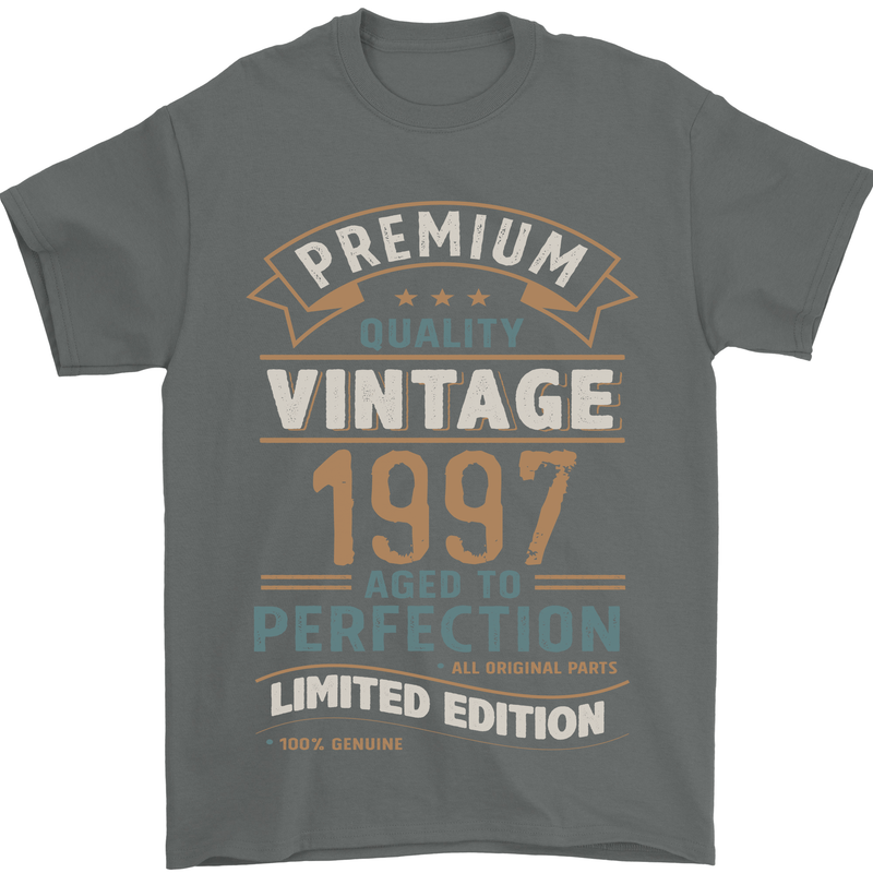 Premium Vintage 26th Birthday 1997 Mens T-Shirt 100% Cotton Charcoal
