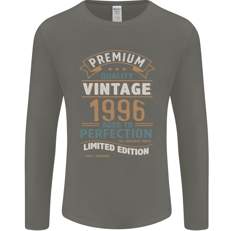 Premium Vintage 27th Birthday 1996 Mens Long Sleeve T-Shirt Charcoal