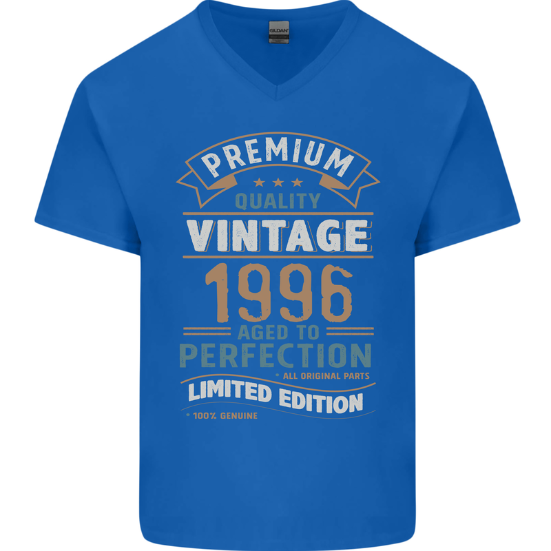 Premium Vintage 27th Birthday 1996 Mens V-Neck Cotton T-Shirt Royal Blue
