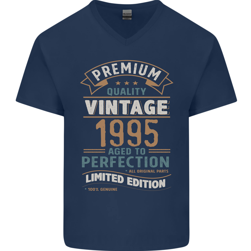 Premium Vintage 28th Birthday 1995 Mens V-Neck Cotton T-Shirt Navy Blue