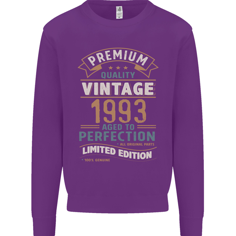 Premium Vintage 30th Birthday 1993 Mens Sweatshirt Jumper Purple