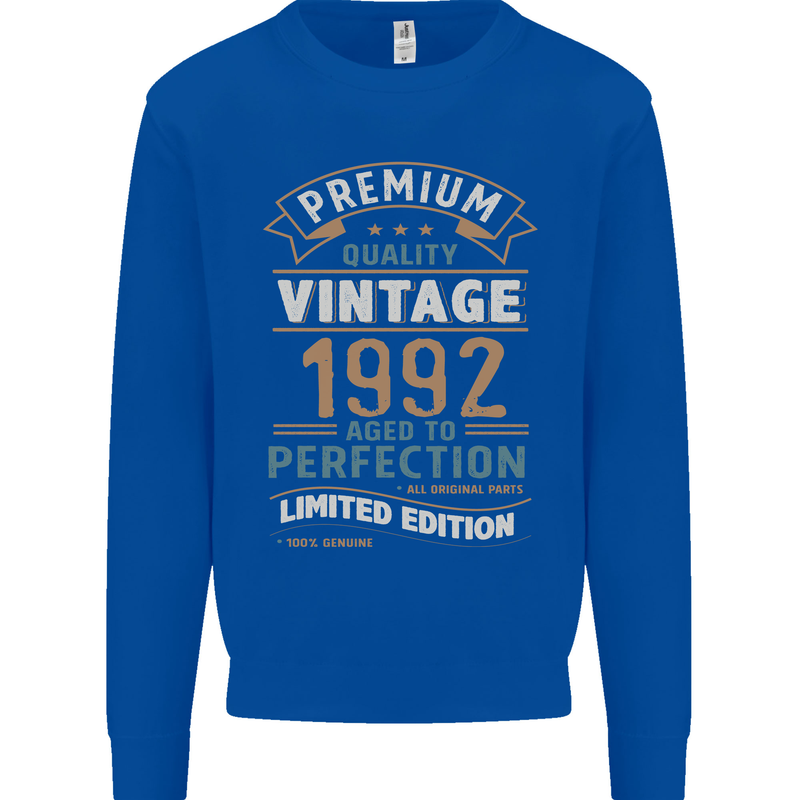 Premium Vintage 31st Birthday 1992 Mens Sweatshirt Jumper Royal Blue