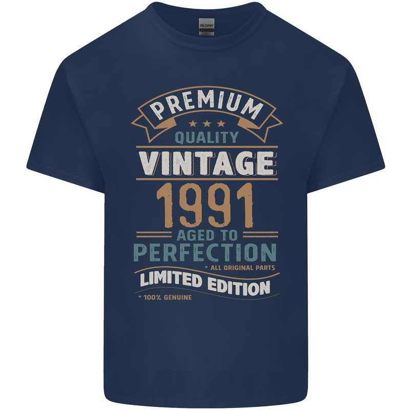 Premium Vintage 32nd Birthday 1991 Mens Cotton T-Shirt Tee Top Navy Blue