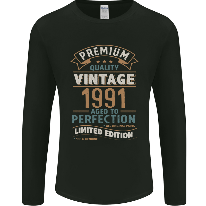 Premium Vintage 32nd Birthday 1991 Mens Long Sleeve T-Shirt Black