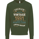 Premium Vintage 32nd Birthday 1991 Mens Sweatshirt Jumper Forest Green