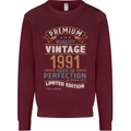 Premium Vintage 32nd Birthday 1991 Mens Sweatshirt Jumper Maroon