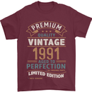 Premium Vintage 32nd Birthday 1991 Mens T-Shirt 100% Cotton Maroon