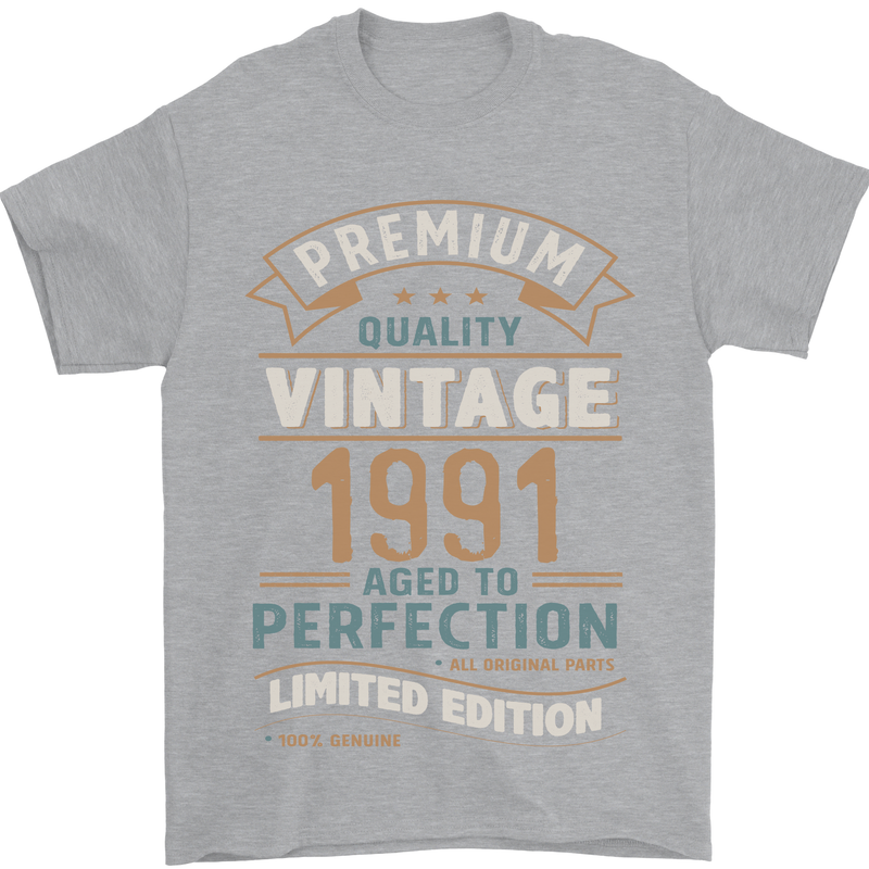 Premium Vintage 32nd Birthday 1991 Mens T-Shirt 100% Cotton Sports Grey
