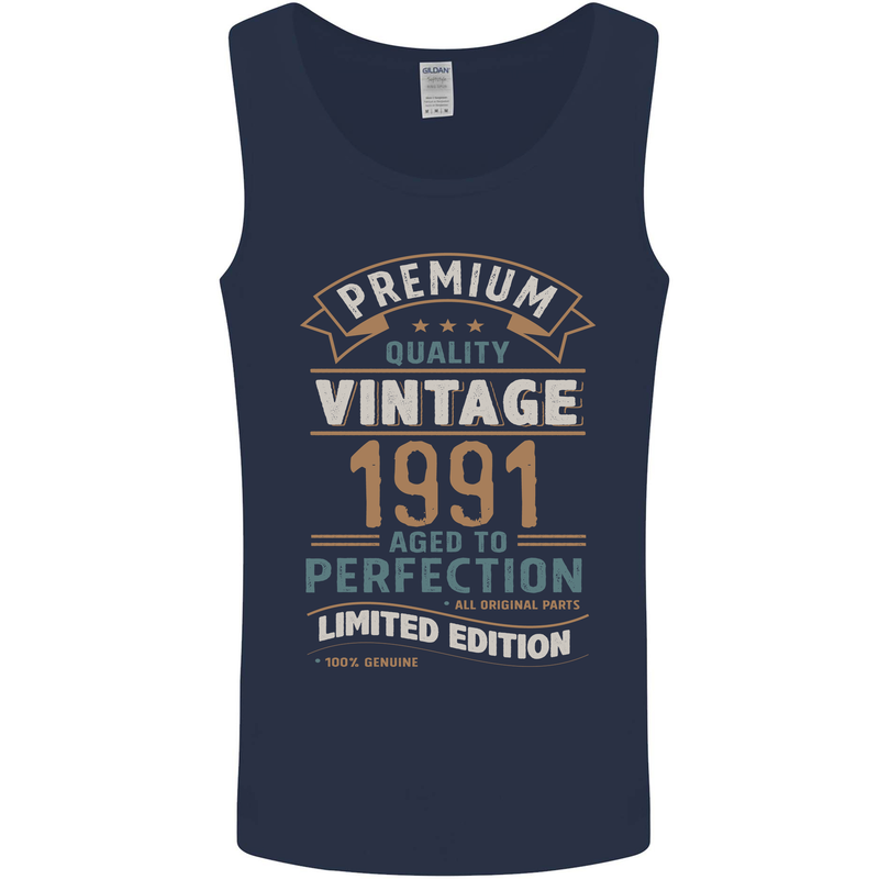 Premium Vintage 32nd Birthday 1991 Mens Vest Tank Top Navy Blue
