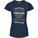 Premium Vintage 32nd Birthday 1991 Womens Petite Cut T-Shirt Navy Blue
