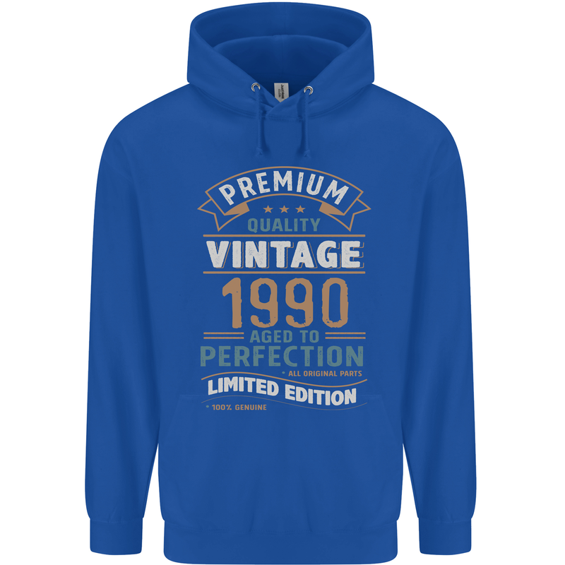 Premium Vintage 33rd Birthday 1990 Mens 80% Cotton Hoodie Royal Blue