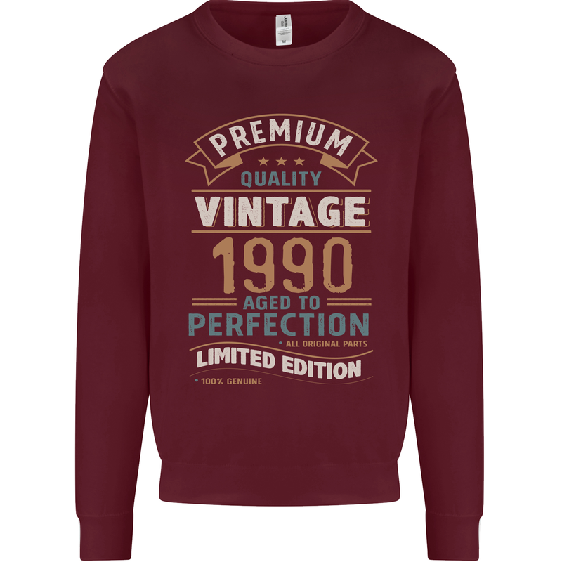 Premium Vintage 33rd Birthday 1990 Mens Sweatshirt Jumper Maroon