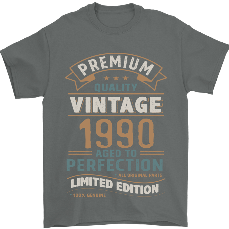Premium Vintage 33rd Birthday 1990 Mens T-Shirt 100% Cotton Charcoal