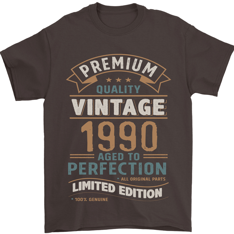 Premium Vintage 33rd Birthday 1990 Mens T-Shirt 100% Cotton Dark Chocolate