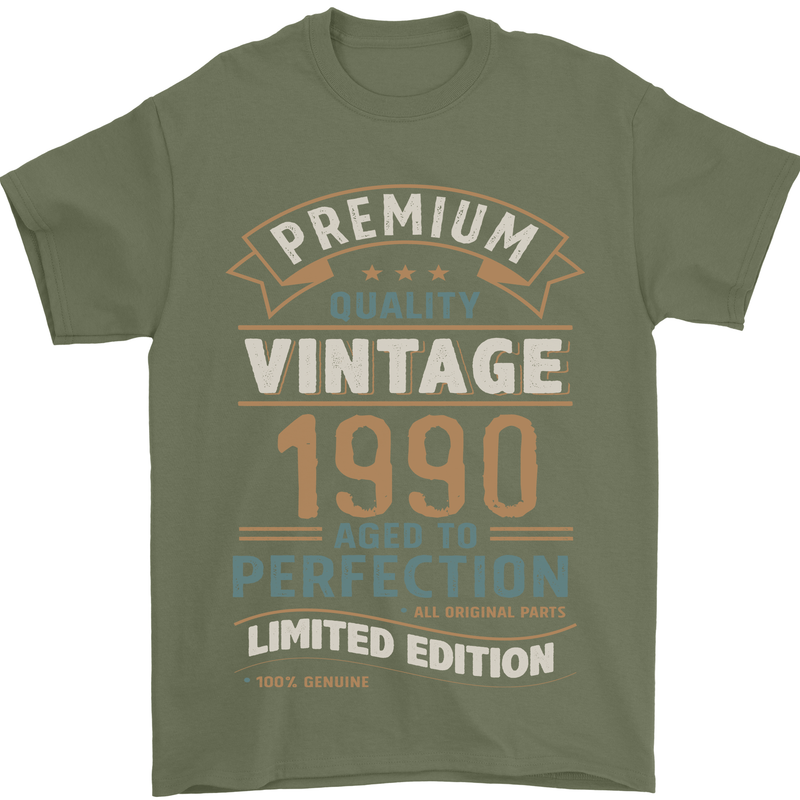 Premium Vintage 33rd Birthday 1990 Mens T-Shirt 100% Cotton Military Green
