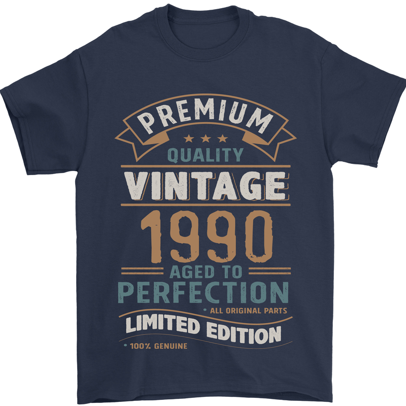Premium Vintage 33rd Birthday 1990 Mens T-Shirt 100% Cotton Navy Blue