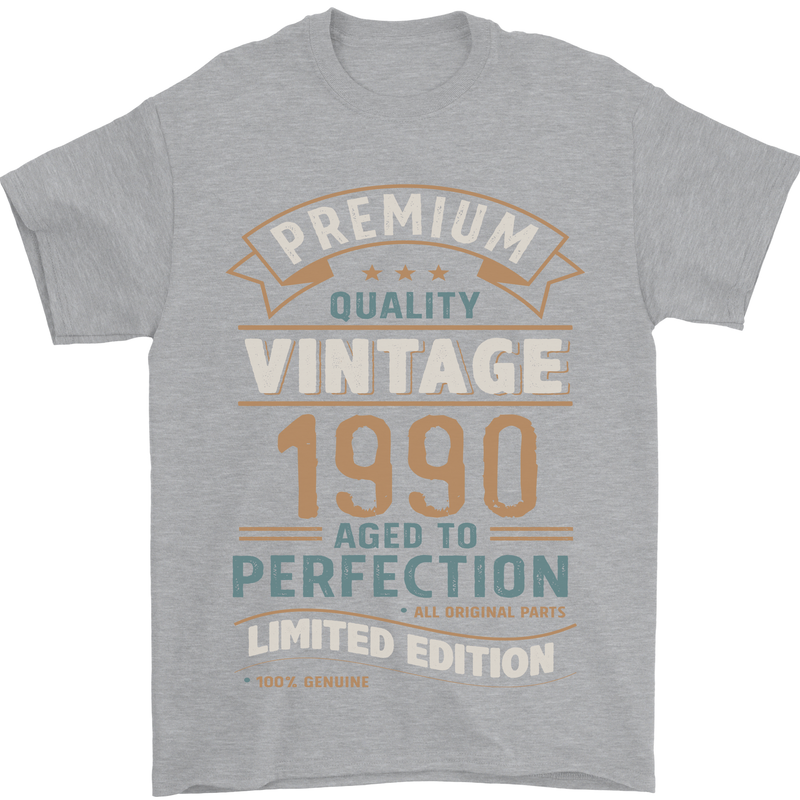Premium Vintage 33rd Birthday 1990 Mens T-Shirt 100% Cotton Sports Grey